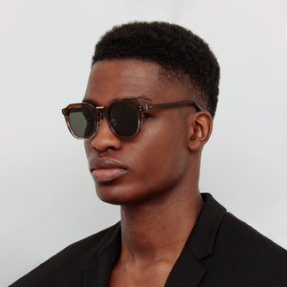 Linda Farrow Men's Fletcher Angular Sunglasses in Caramel Horn C1 50