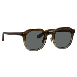 Linda Farrow Men's Fletcher Angular Sunglasses in Caramel Horn C1 50