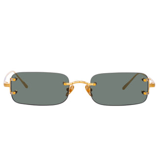 Linda Farrow Men's Taylor Rectangular Sunglasses in Yellow Gold and Green C9 3