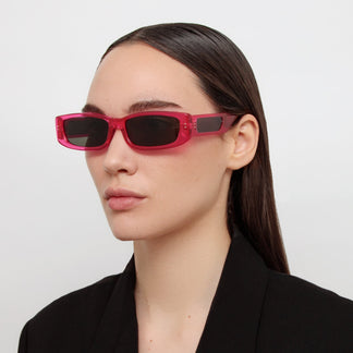 Linda Farrow Talita Rectangular Sunglasses in Neon Pink C7 59