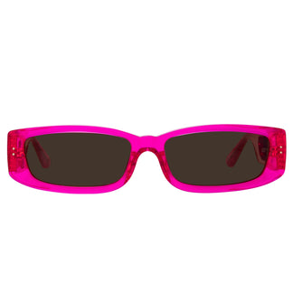 Linda Farrow Talita Rectangular Sunglasses in Neon Pink C7 59