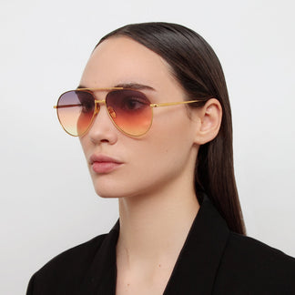 Linda Farrow Marcelo Aviator Sunglasses in Yellow Gold C7 61