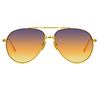 Linda Farrow Marcelo Aviator Sunglasses in Yellow Gold C7 61