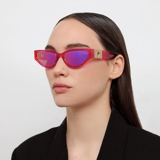 Linda Farrow Tomie Cat Eye Sunglasses in Neon Pink C4 57