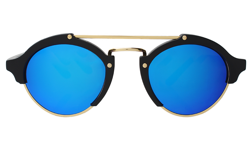 Illesteva Milan Matte Black-Gold-Blue Mirror 49