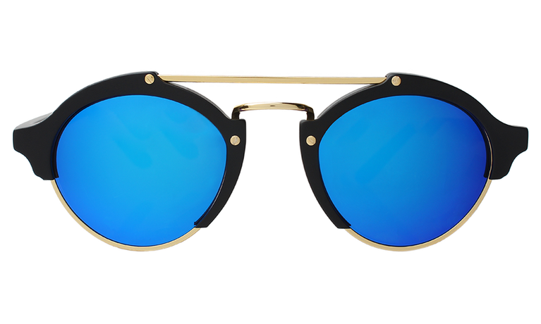 Illesteva Milan Matte Black-Gold-Blue Mirror 49