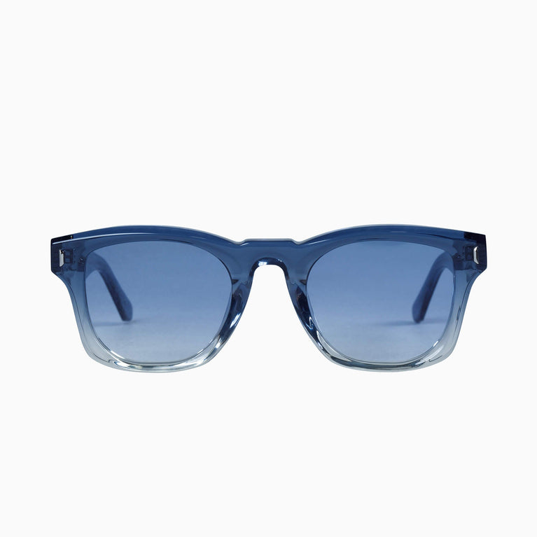 Valley Eyewear Solomon Transparent Blue Fade to Crystal w. Silver Metal Trim Blue Gradient Lens 49