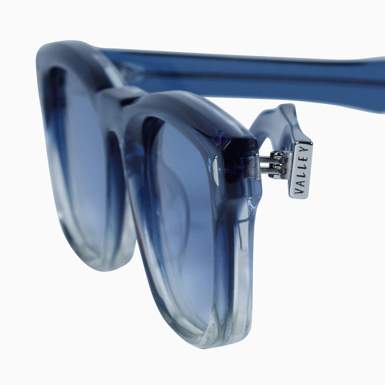 Valley Eyewear Solomon Transparent Blue Fade to Crystal w. Silver Metal Trim Blue Gradient Lens 49