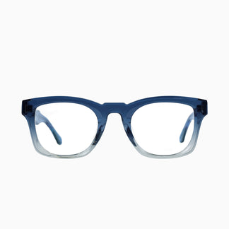 Valley Eyewear Solomon Transparent Blue Fade to Crystal w. Silver Metal Trim Clear 49