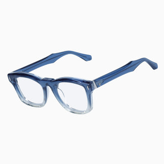 Valley Eyewear Solomon Transparent Blue Fade to Crystal w. Silver Metal Trim Clear 49