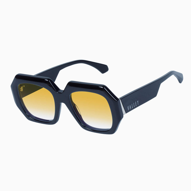 Valley Eyewear Monolith Gloss Black w. Silver Metal Trim Orange Gradient Lens 52