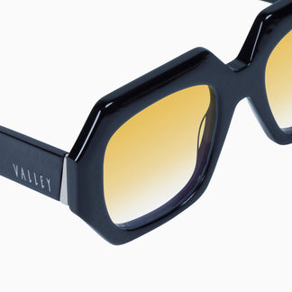 Valley Eyewear Monolith Gloss Black w. Silver Metal Trim Orange Gradient Lens 52