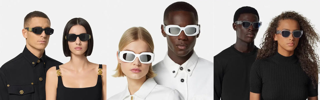 Personas con gafas de lujo de la marca Versace