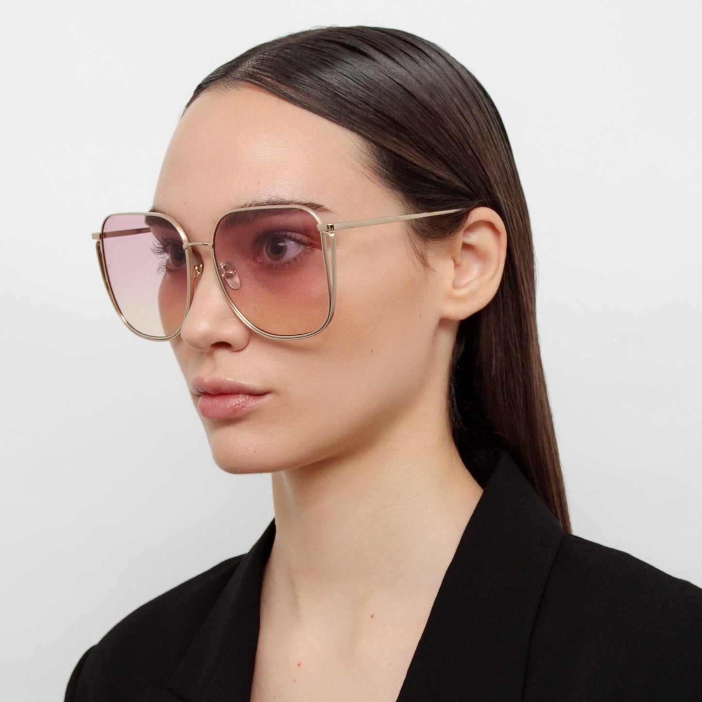 Linda Farrow Camry Oversized Sunglasses in Light Gold and Lilac C4 63