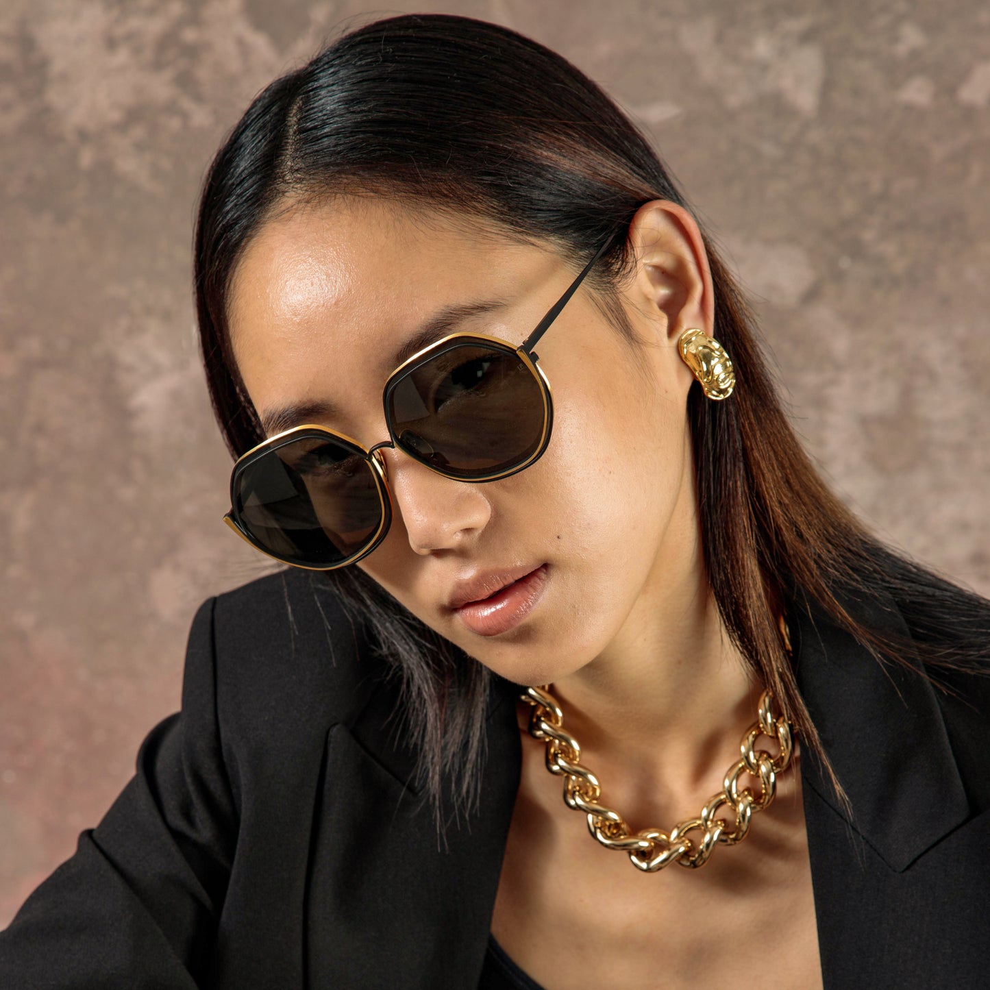 Linda Farrow Aspen Hexagon Sunglasses in Matt Nickel C7