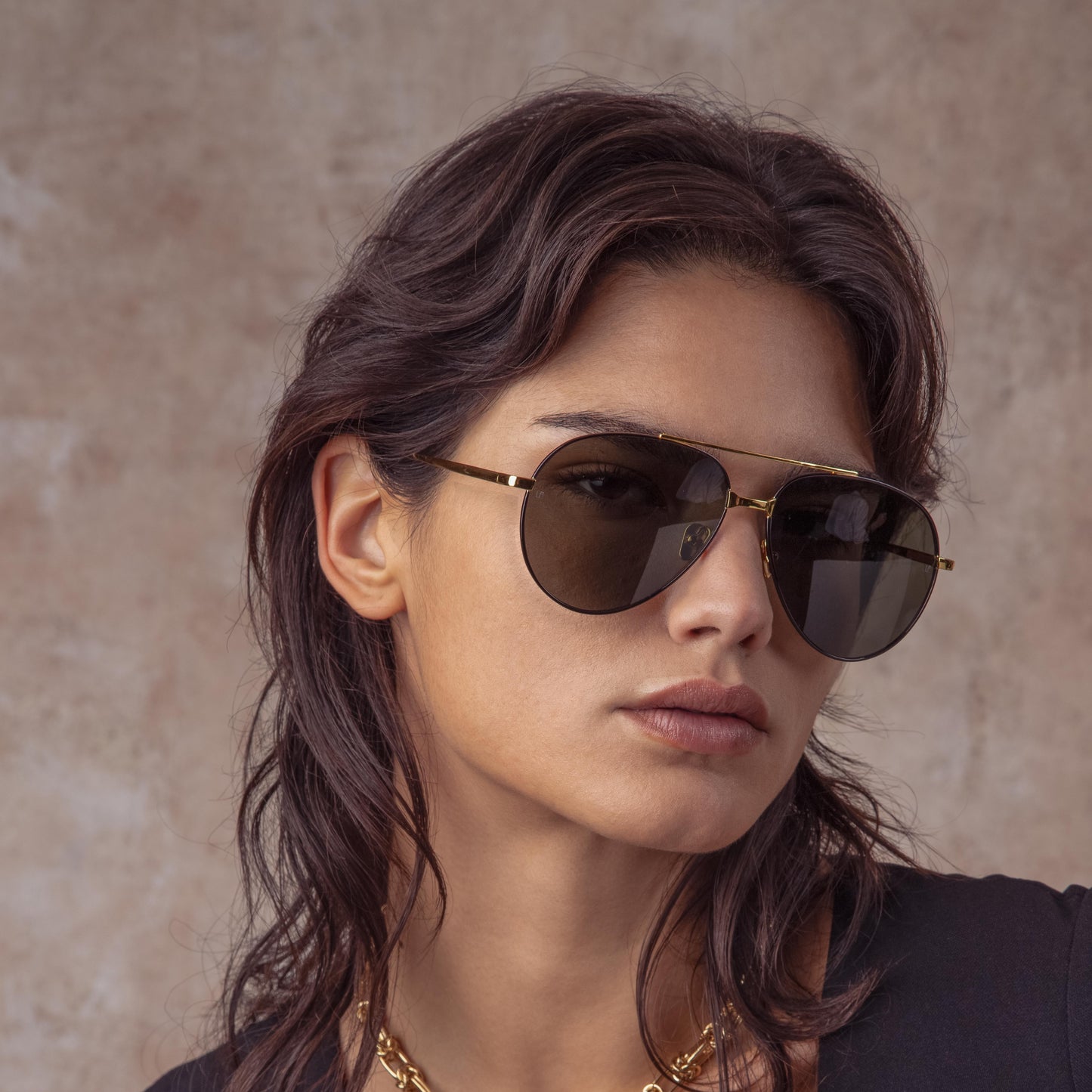 Linda Farrow Marcelo Aviator Sunglasses in Black and Yellow Gold C1 61