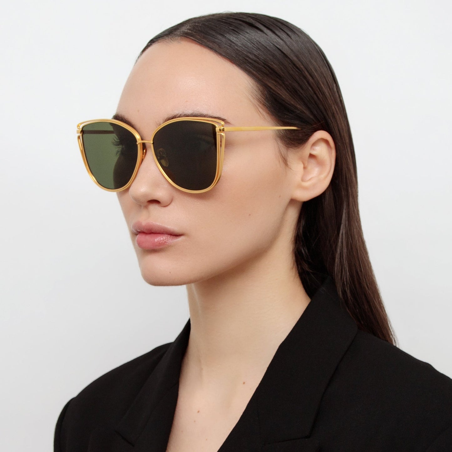 Linda Farrow Dinah Cat Eye Sunglasses in Yellow Gold C3 59