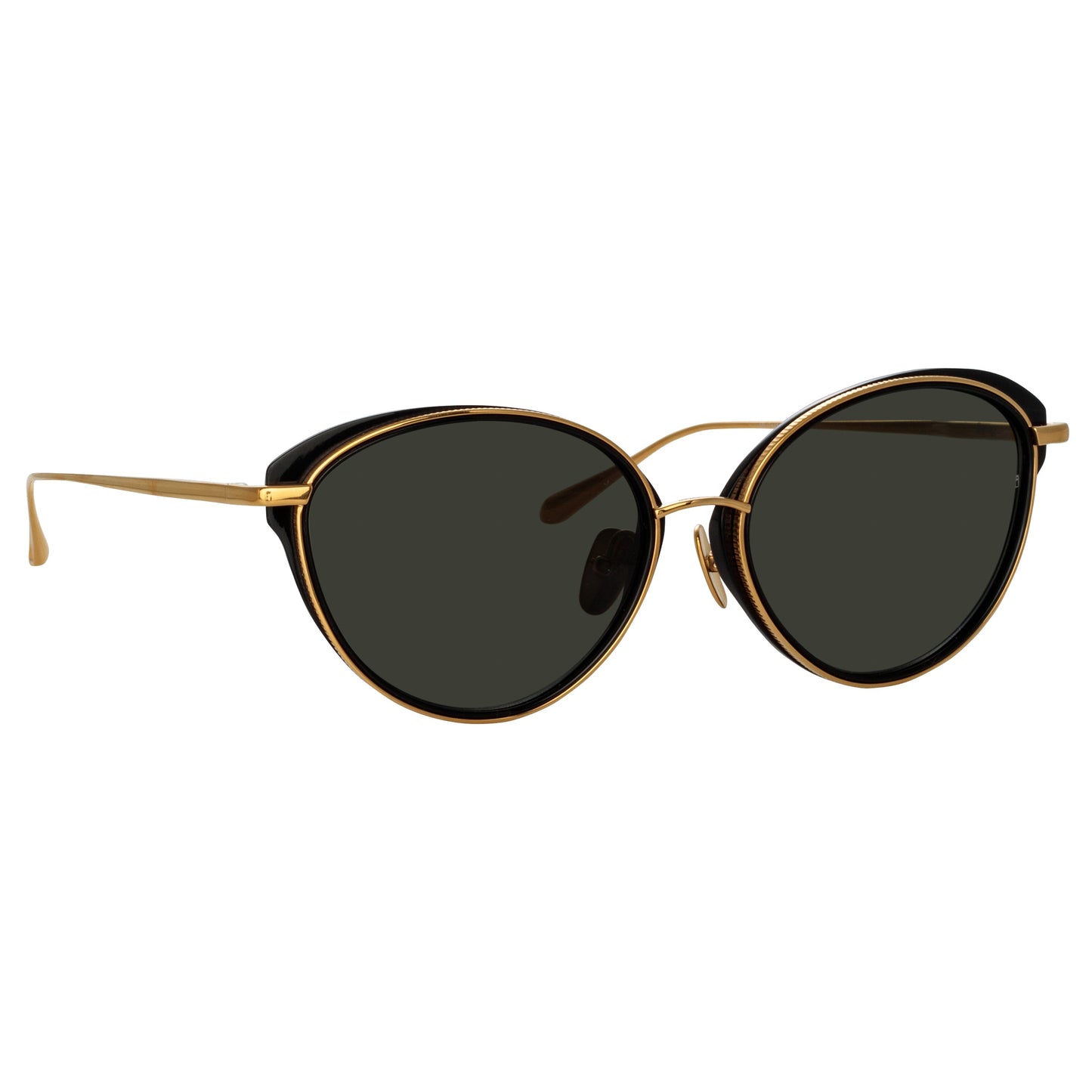 Linda Farrow Song Cat Eye Sunglasses in Yellow Gold and Black C1 59