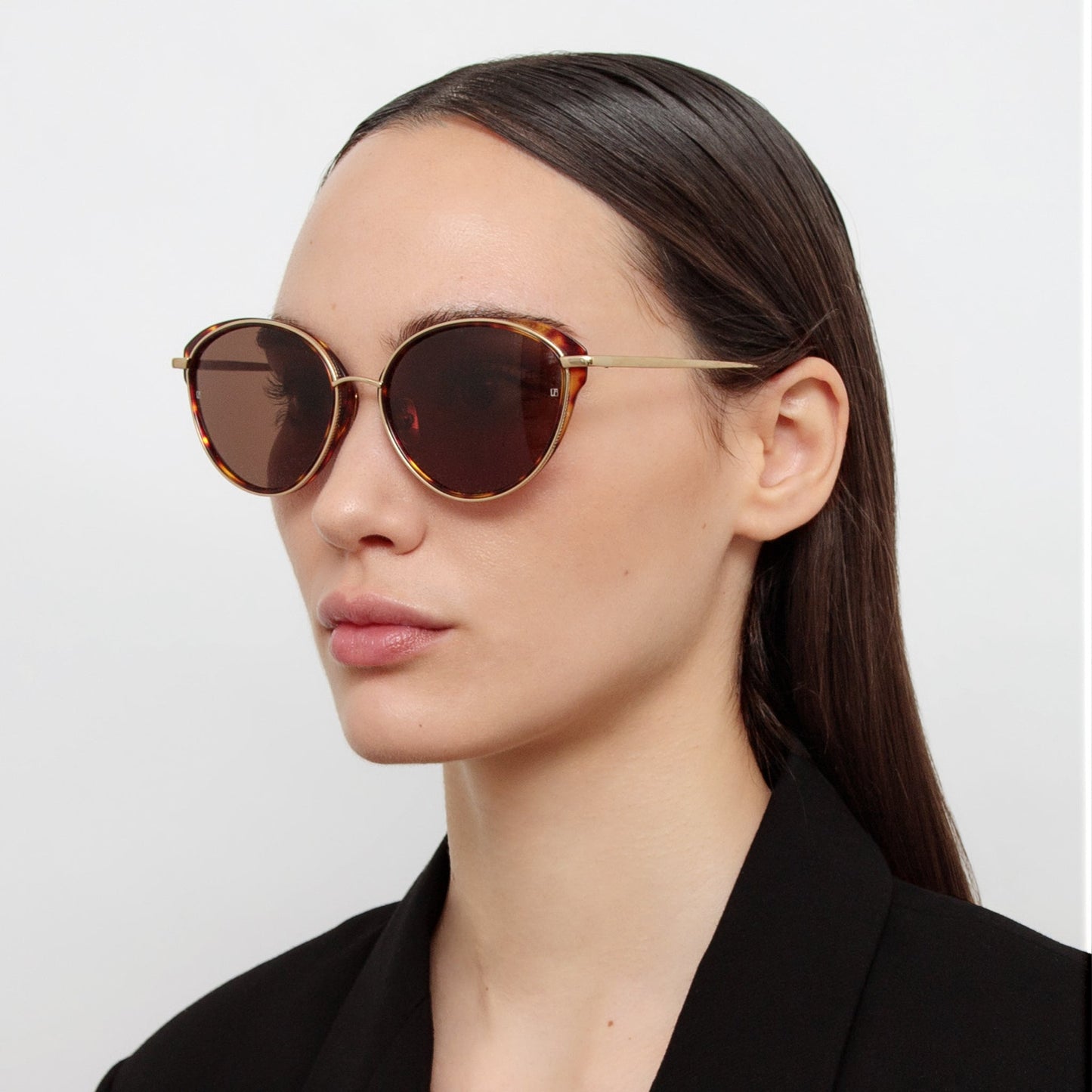 Linda Farrow Song Cat Eye Sunglasses in Light Gold and Tortoiseshell C2 59