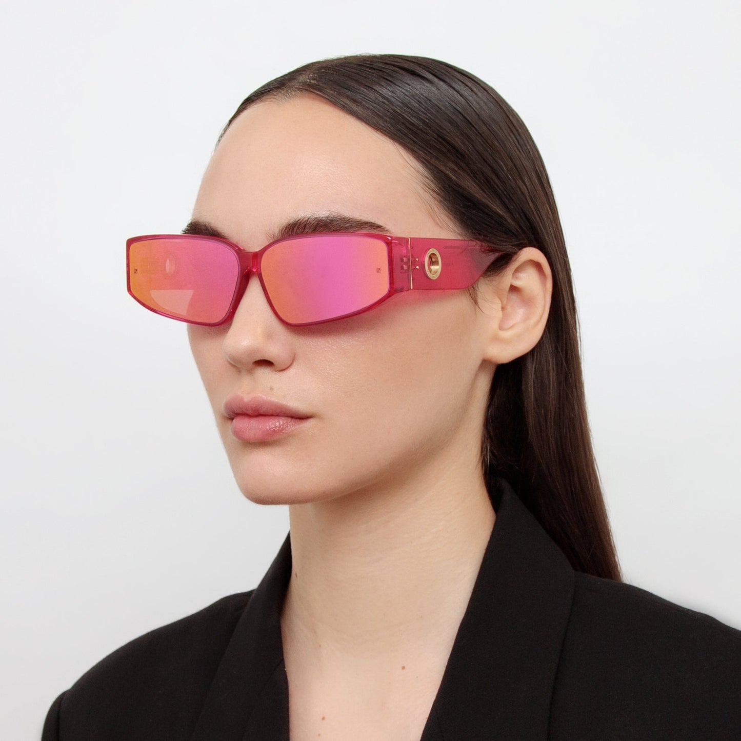 Linda Farrow Alexis Angular Sunglasses in Neon Pink C3 66