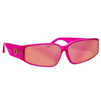 Linda Farrow Alexis Angular Sunglasses in Neon Pink C3 66