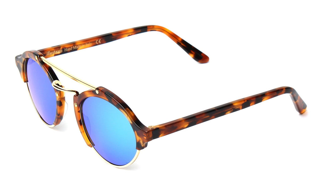 Illesteva Milan Light Tortoise-Blue Mirror 49