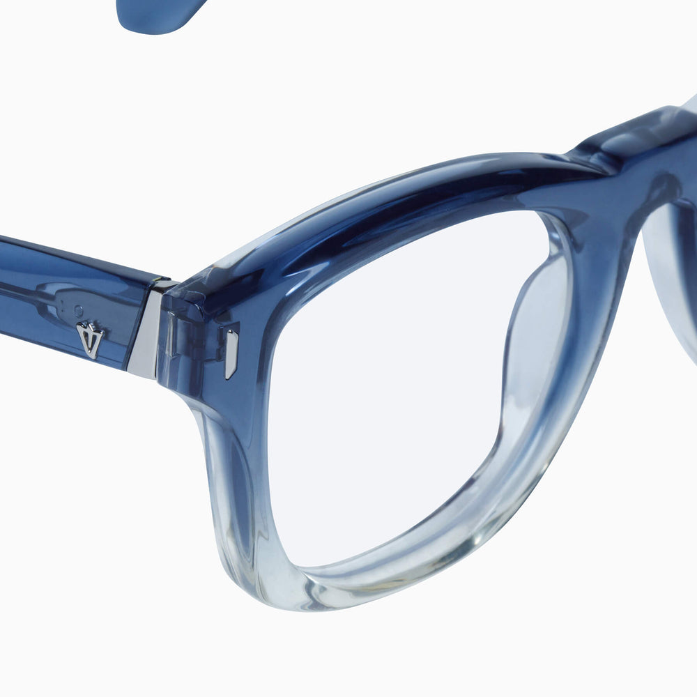 Valley Eyewear Solomon Transparent Blue Fade to Crystal w. Silver Metal Trim Clear 49