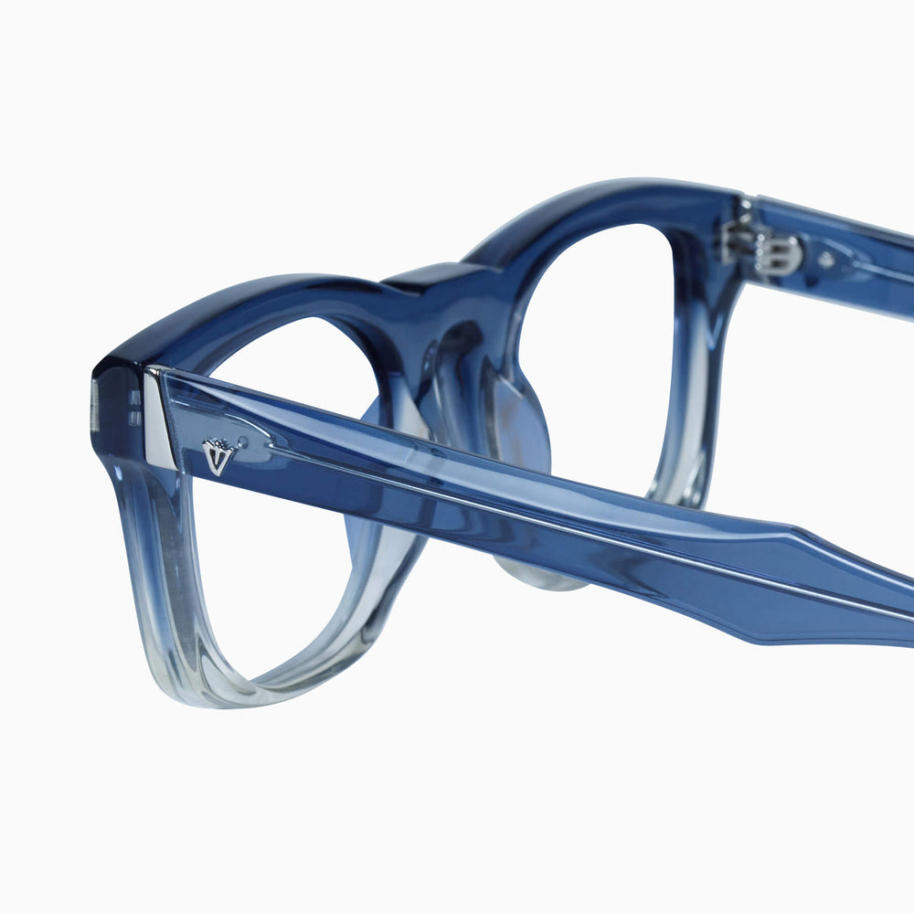 Valley Eyewear Solomon Transparent Blue Fade to Crystal w. Silver Metal Trim Clear 49